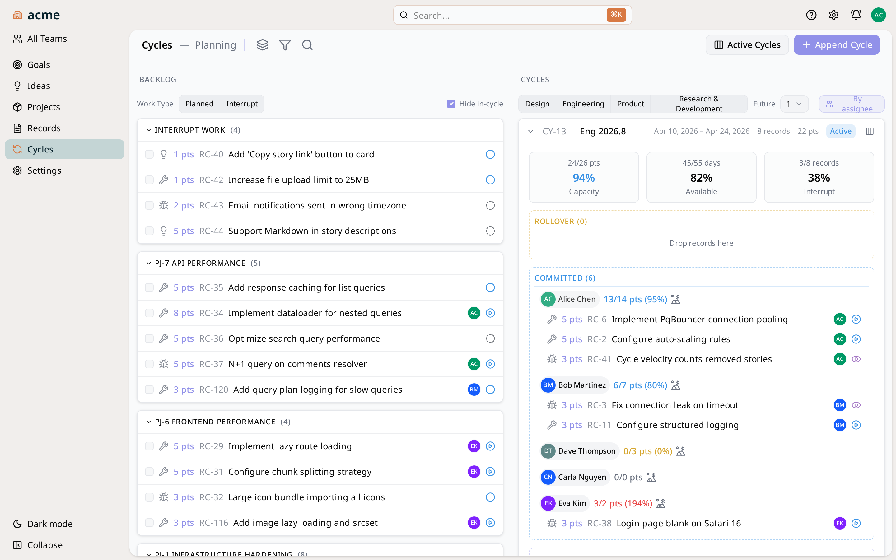 Saga PM cycle planning view