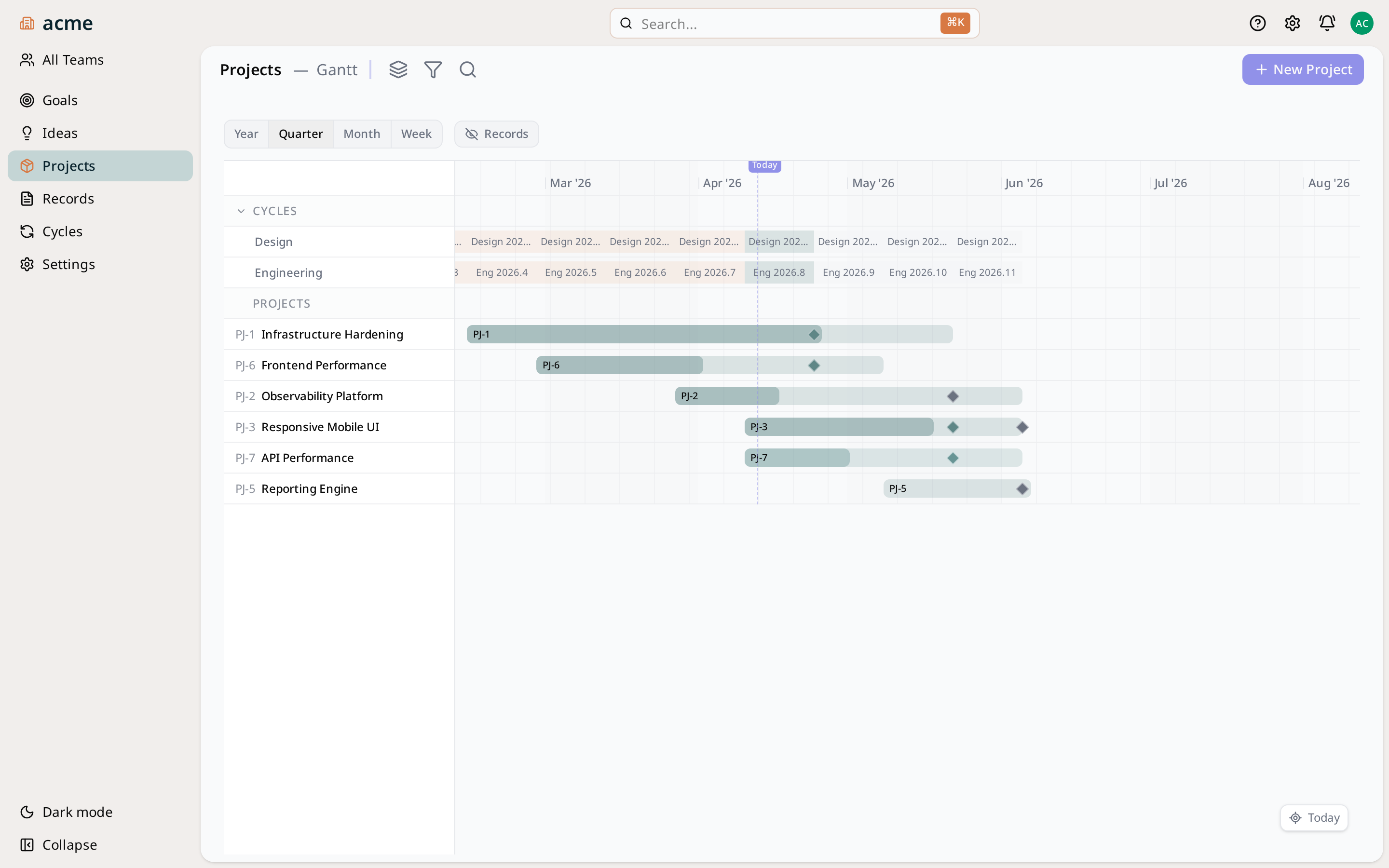 Saga PM Projects Gantt View